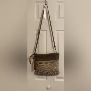 Woven Boho Crossbody Bag in Beige and Brown